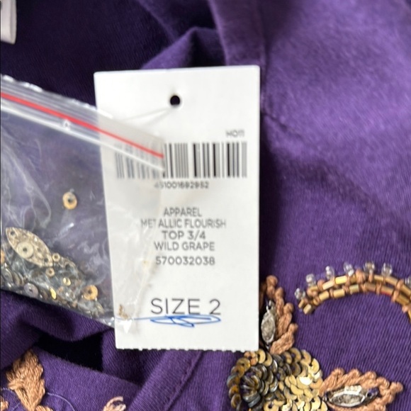 Chico's New NWT Purple Embroidered Sequin Neckline Women's Knit Top 2 L 12 - Picture 7 of 7